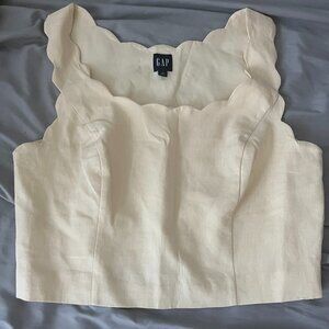 GAP Linen-Blend Scalloped Cropped Top